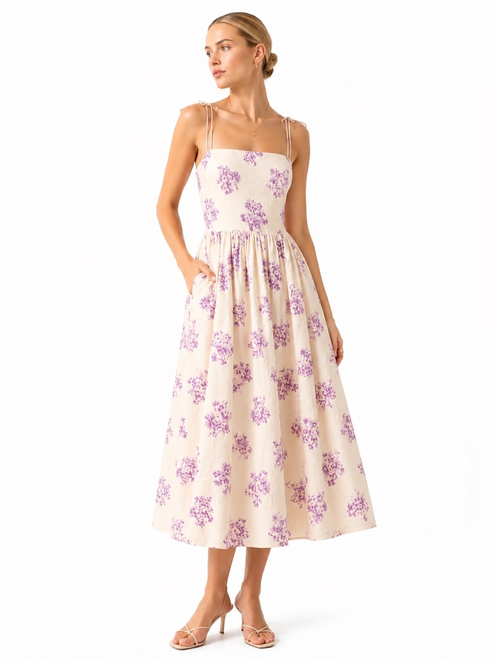 Jason Wu Floral Cotton Midi Dress Cream Lavender Size 8